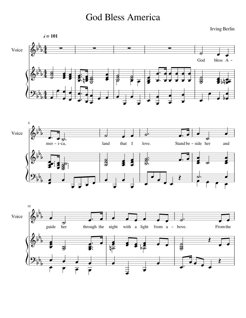 God Bless America Voice And Piano God Bless America Voice And Piano