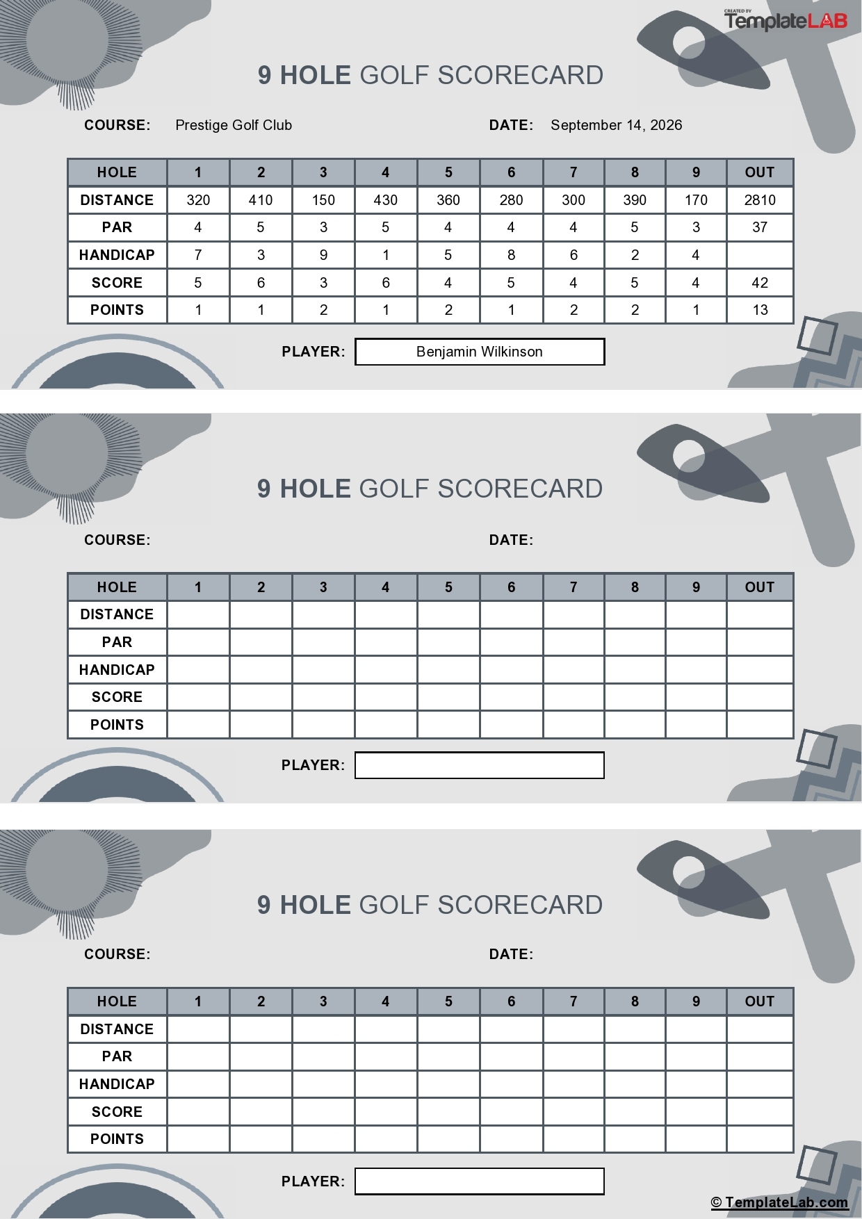 free printable golf scorecard template