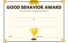 Good Behavior Award Certificate Student
