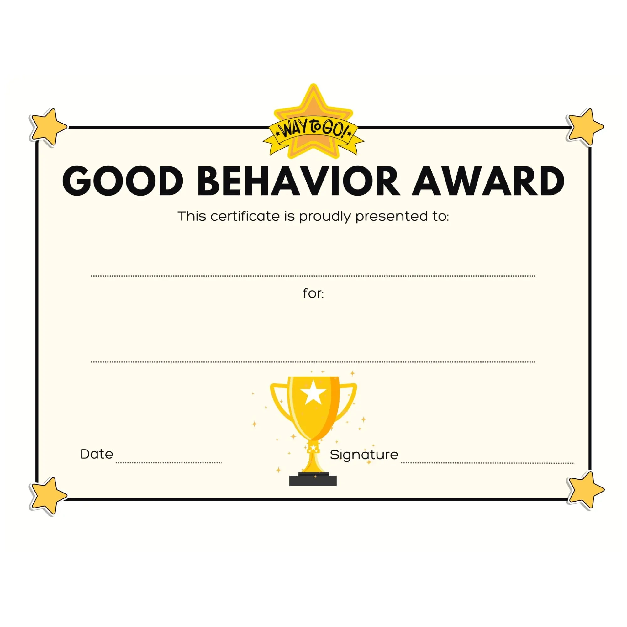 Good Behavior Award Certificate Student