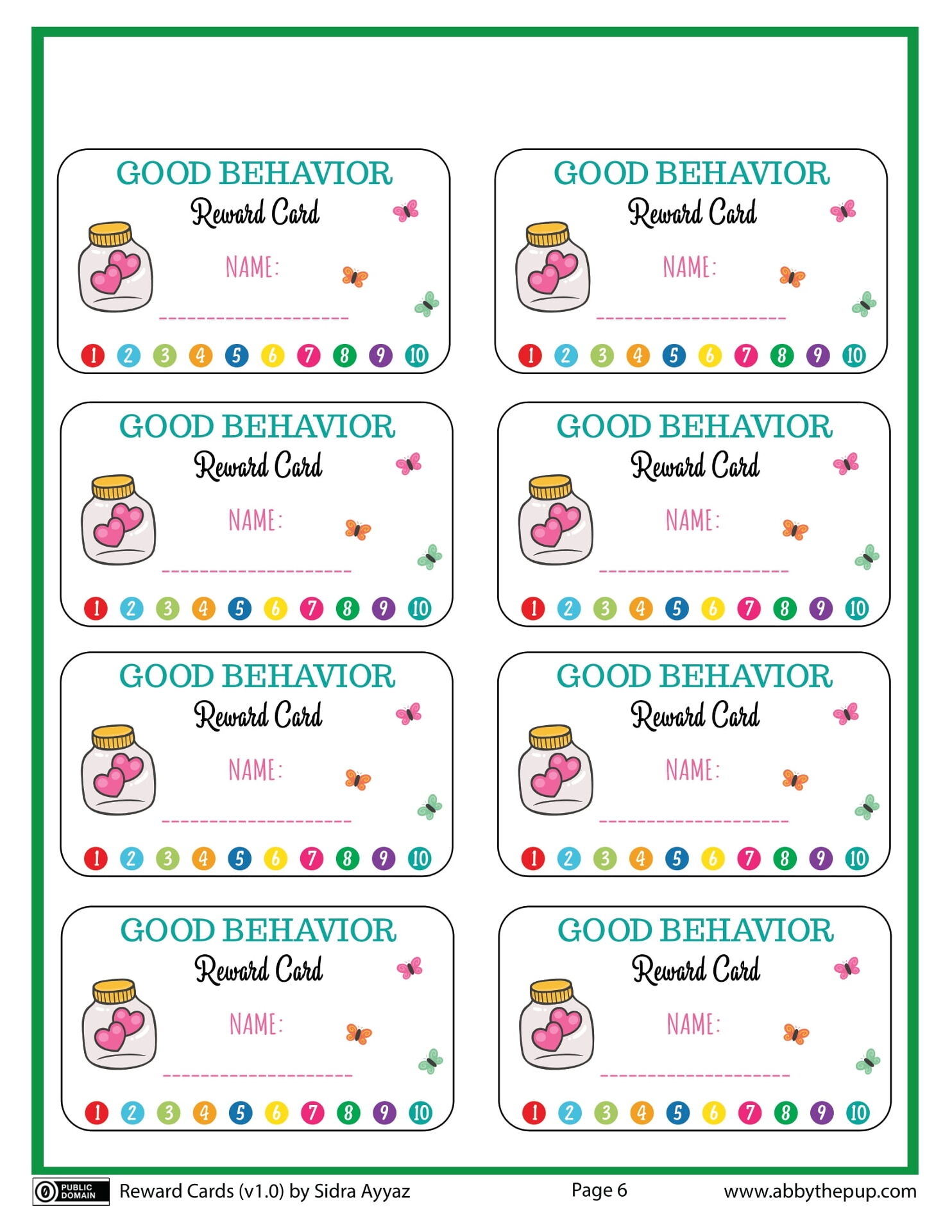 Good Behavior Reward Cards