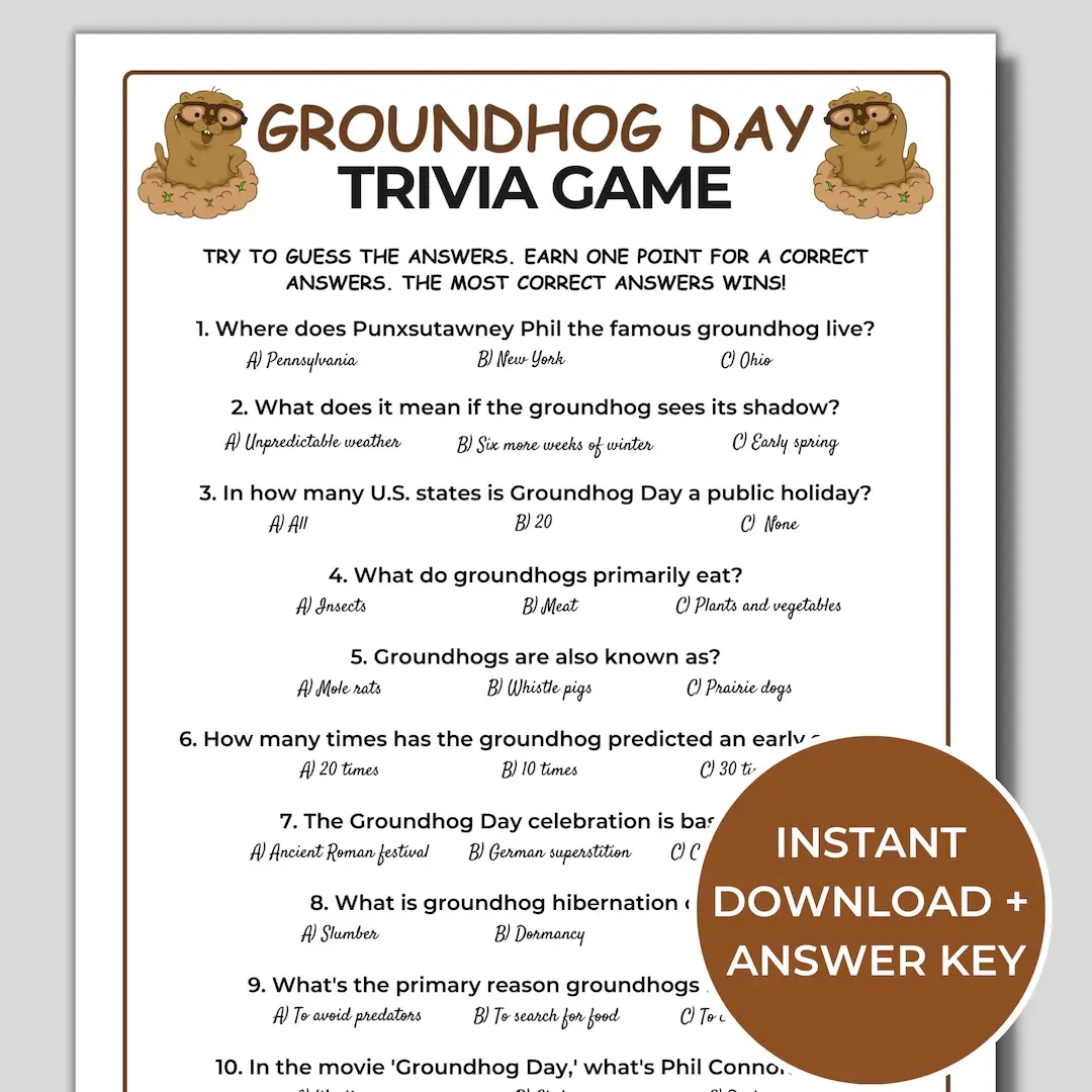Groundhog Day Trivia Game Printable