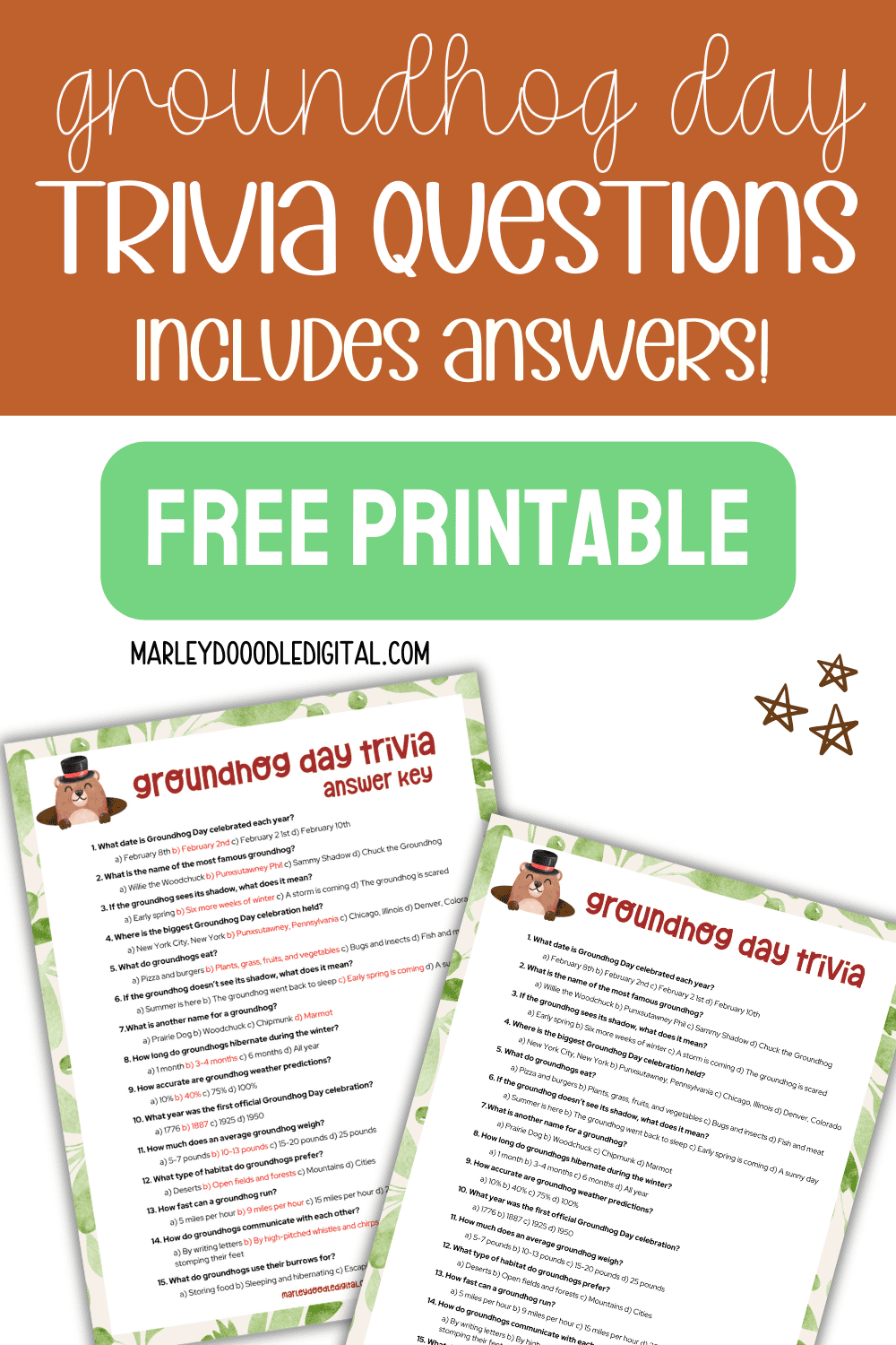 Groundhog Day Trivia Printable Groundhog Day Trivia Printable