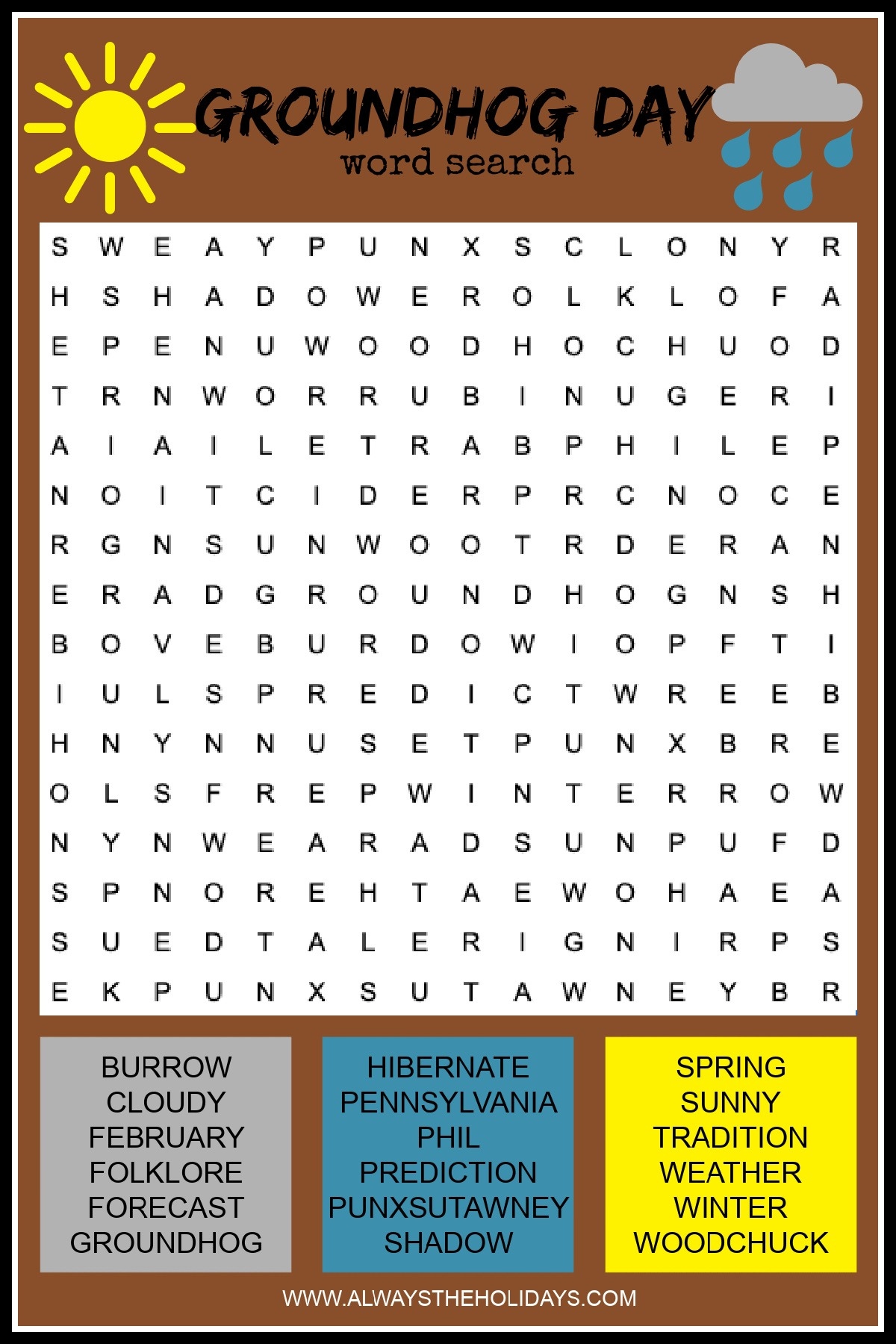 Groundhog Day Word Search