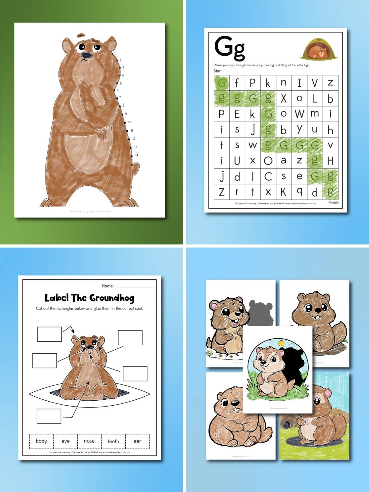 g is for groundhog printable