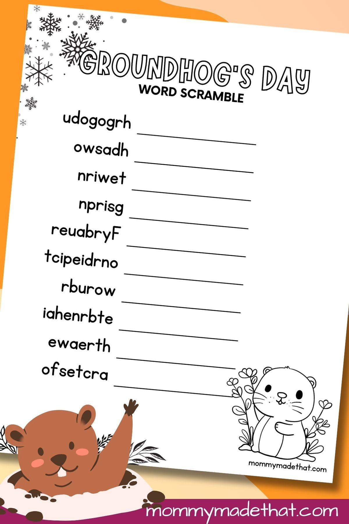 Groundhogs Day Word Scramble Groundhogs Day Word Scramble