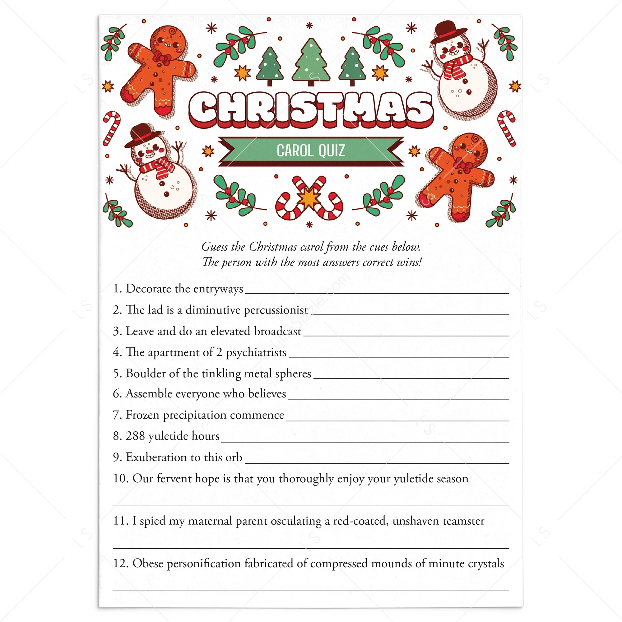 Guess That Christmas Song Game With Answers Printable Guess That Christmas Song Game With Answers Printable