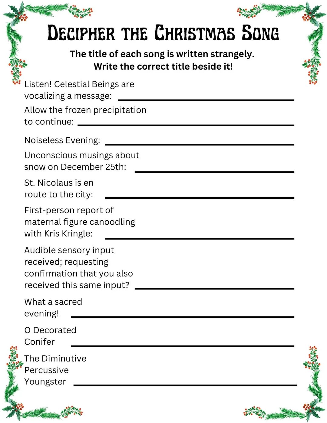 Guess The Christmas Song Christmas Song Guess The Christmas Song Christmas Song