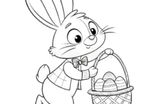 Hand Drawn Easter Bunny Carrying Basket Eggs Black White Coloring Page Kids Image357234805