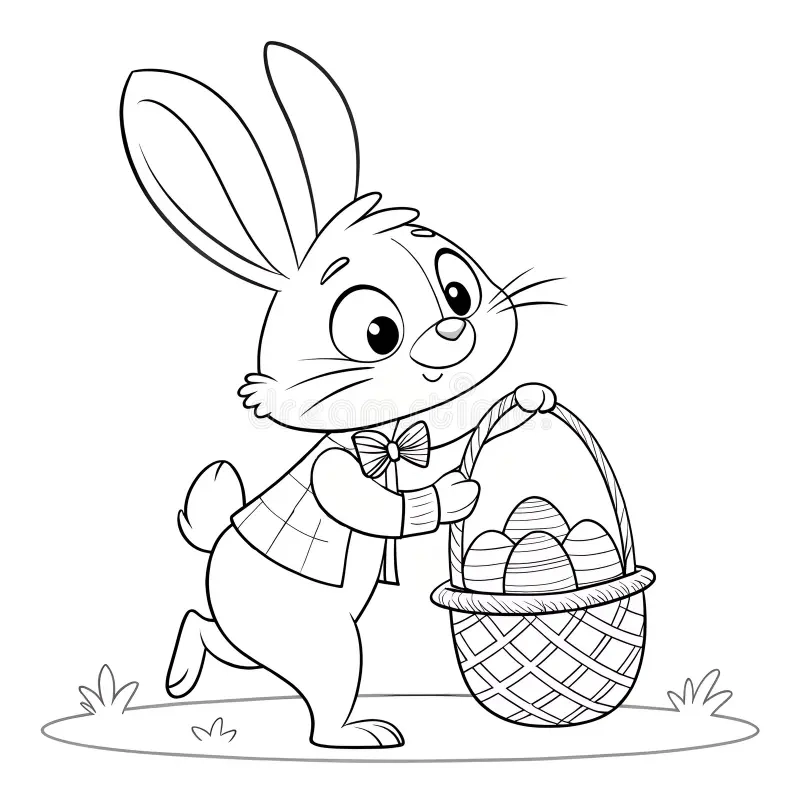 Hand Drawn Easter Bunny Carrying Basket Eggs Black White Coloring Page Kids Image357234805 Hand Drawn Easter Bunny Carrying Basket Eggs Black White Coloring Page Kids Image357234805