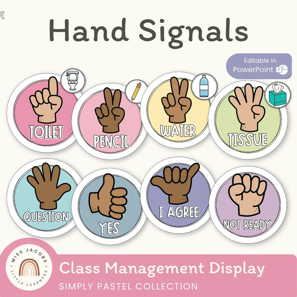 Hand Signals Posters Pastels Classroom Decor Editable Hand Signals Posters Pastels Classroom Decor Editable