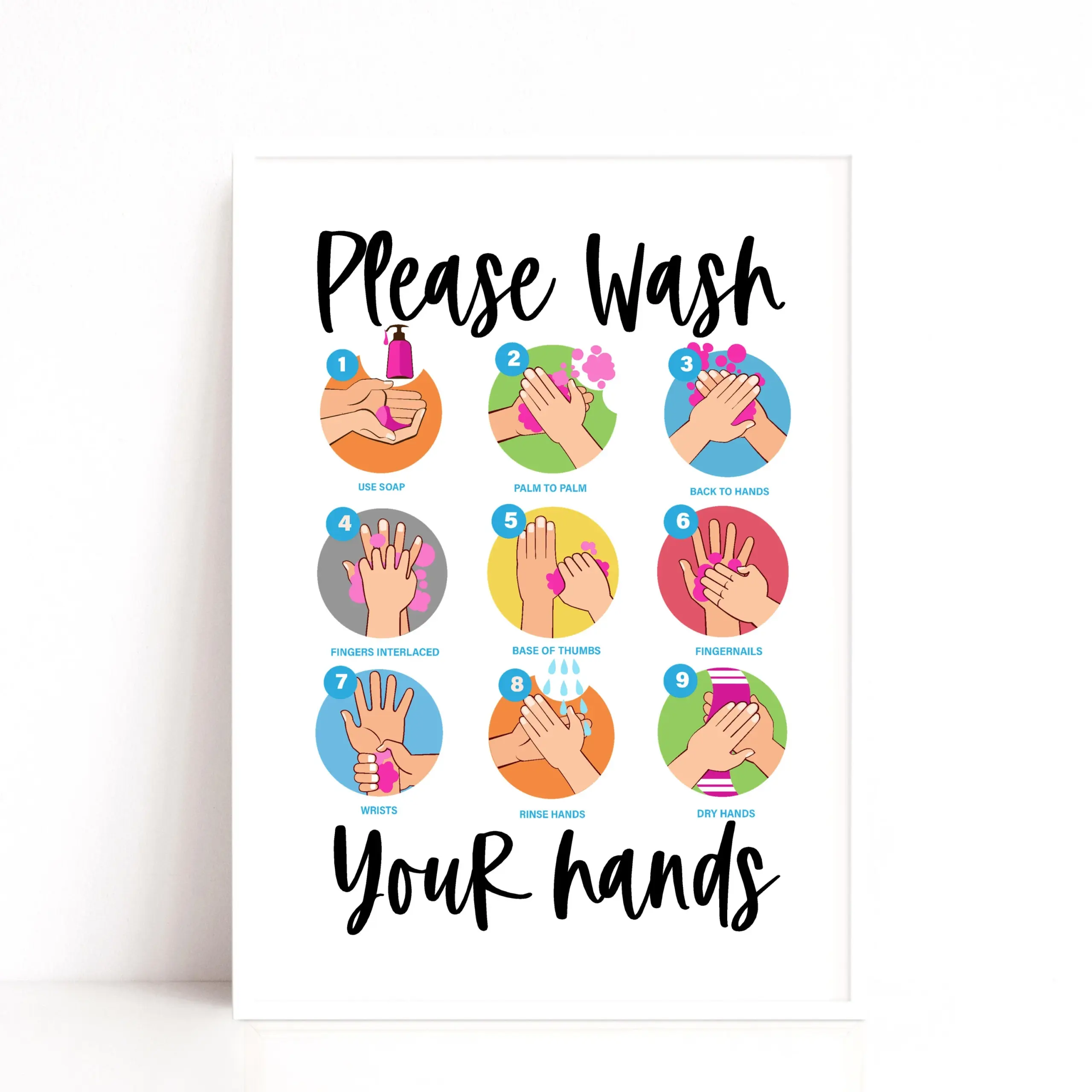 Hand Wash Poster Bathroom Sign Digital Hand Wash Poster Bathroom Sign Digital