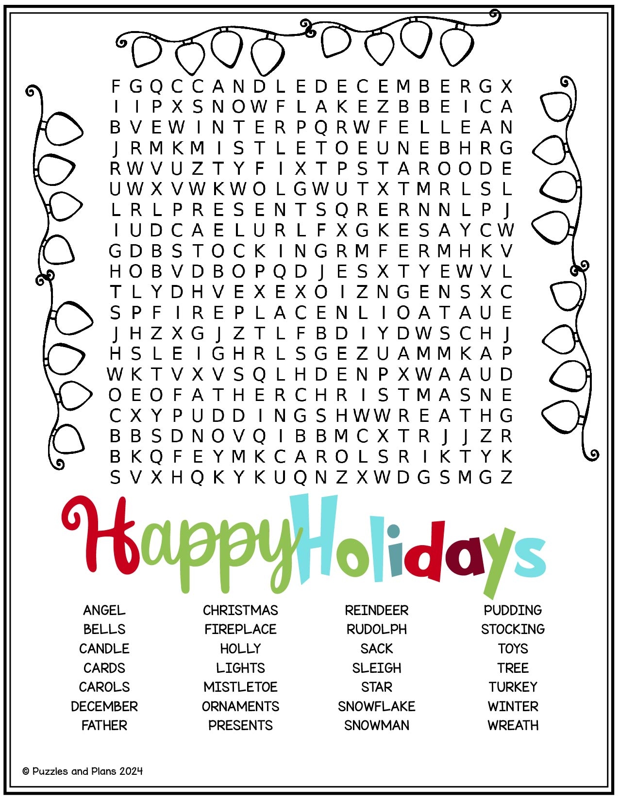 Happy Holiday Hard Word Search