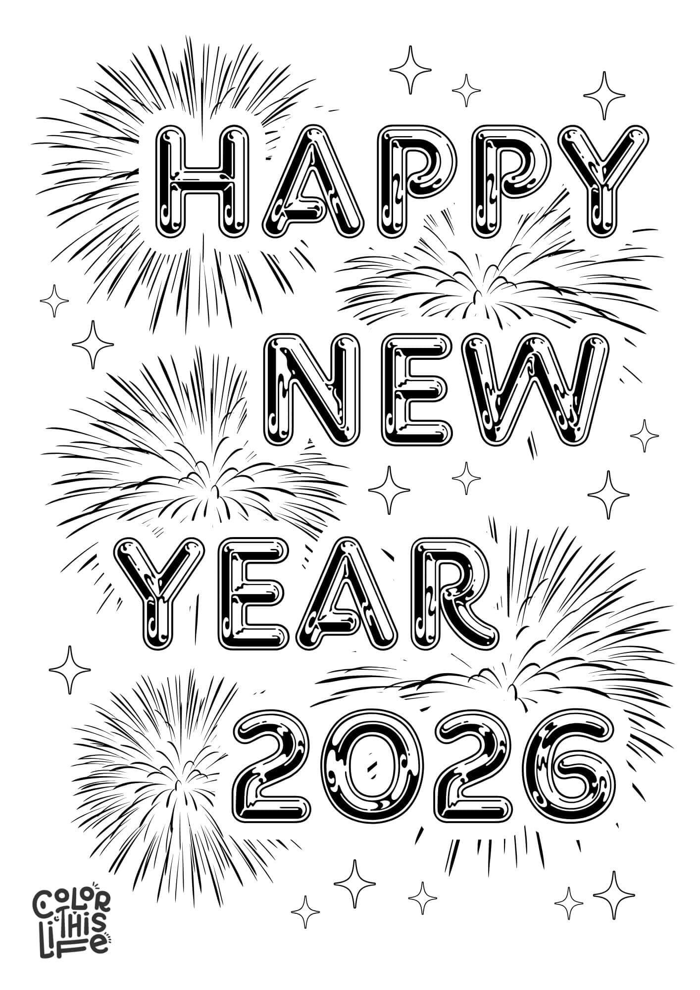 Happy New Year 2026 Coloring Page Happy New Year 2026 Coloring Page