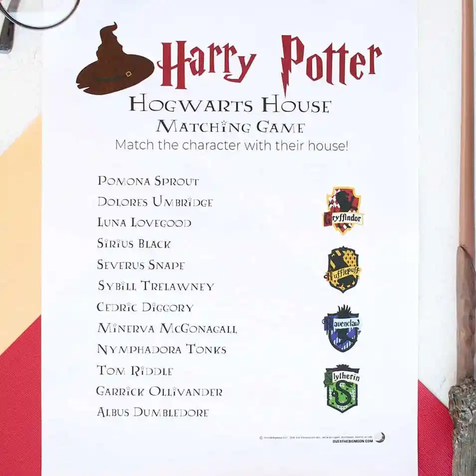 Harry Potter House Matching Printable Game Harry Potter House Matching Printable Game