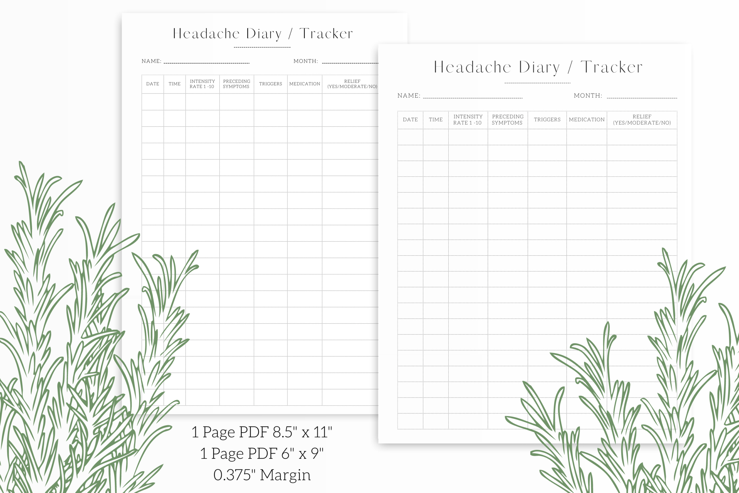free printable headache log