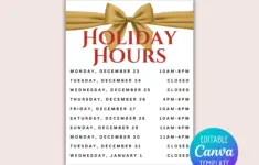 Holiday Hours Printable Sign Business