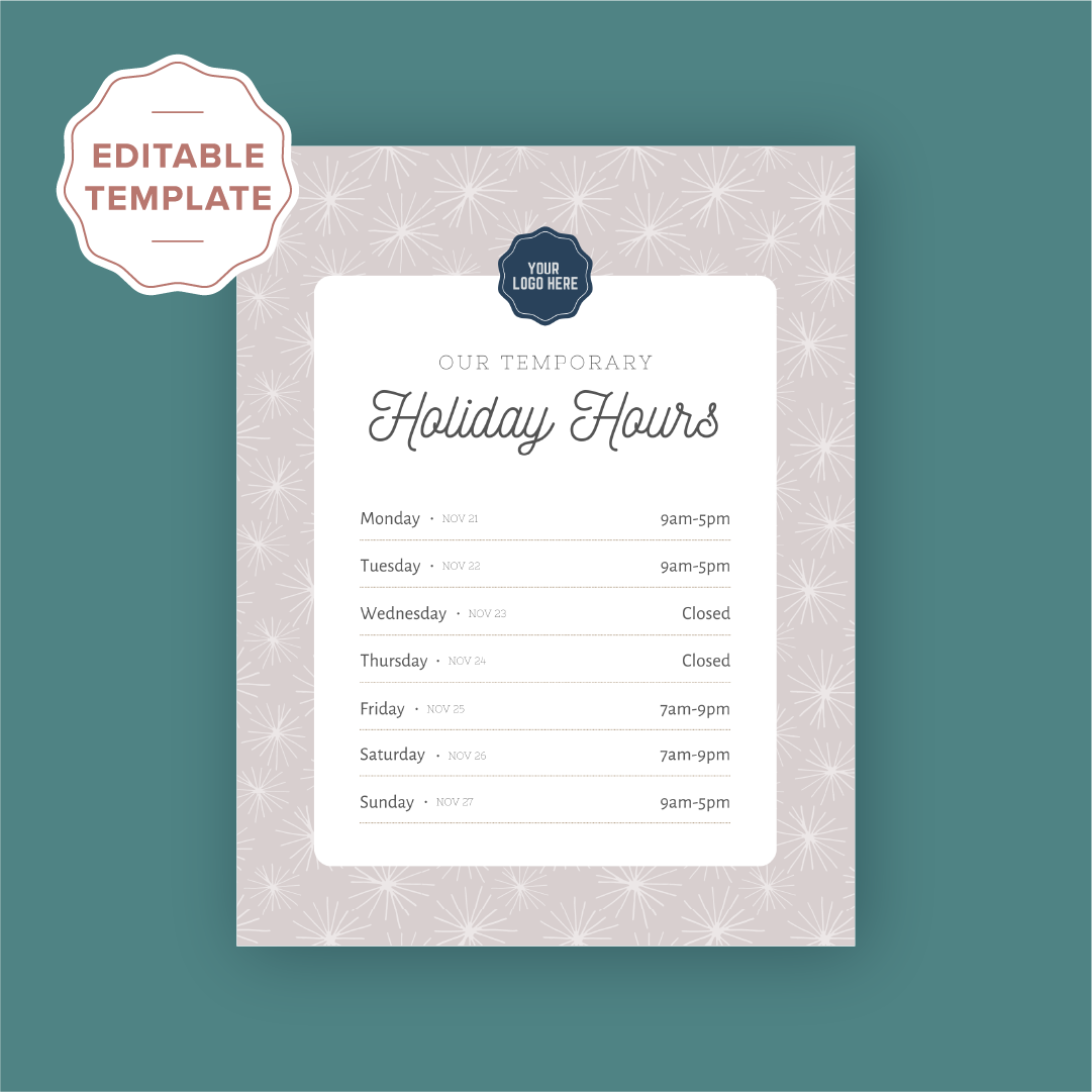 christmas holiday hours template