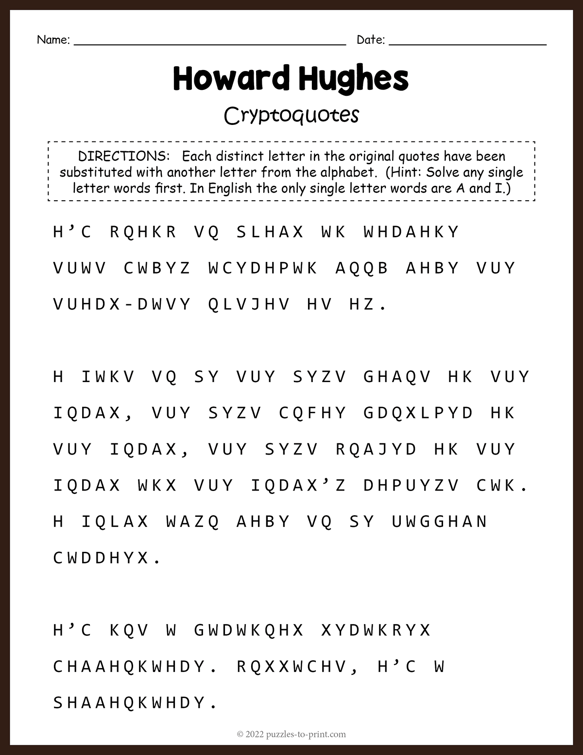 Howard Hughes Cryptoquote shtml Howard Hughes Cryptoquote shtml