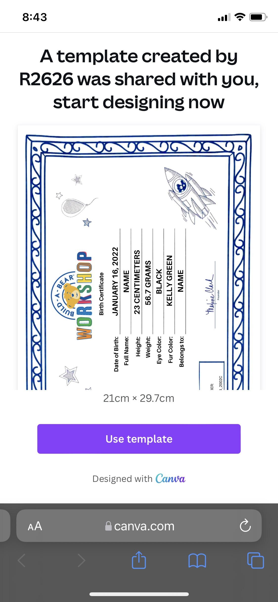 I Made A Birth Certificate Template On Canva For