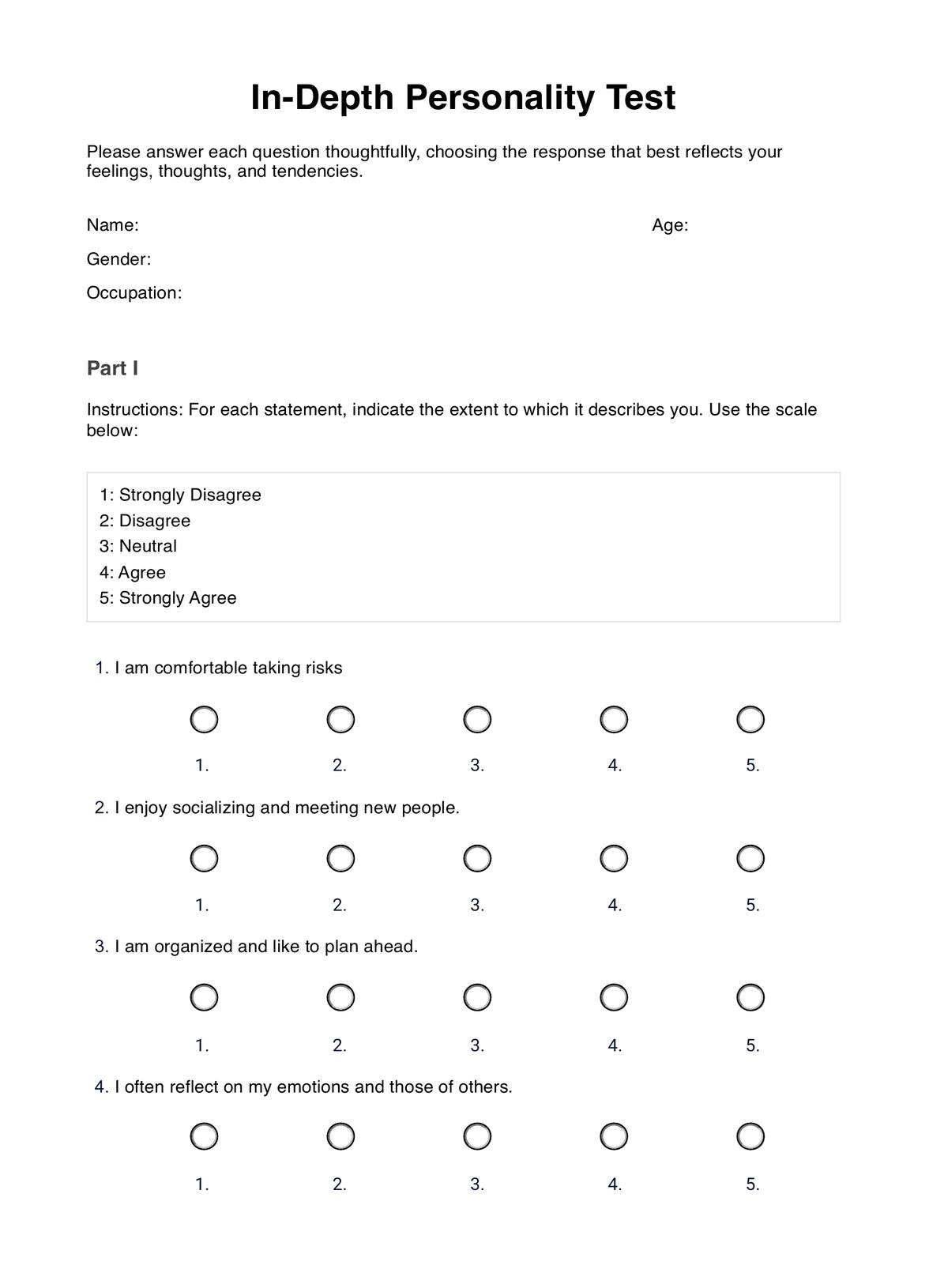 In Depth Personality Test In Depth Personality Test