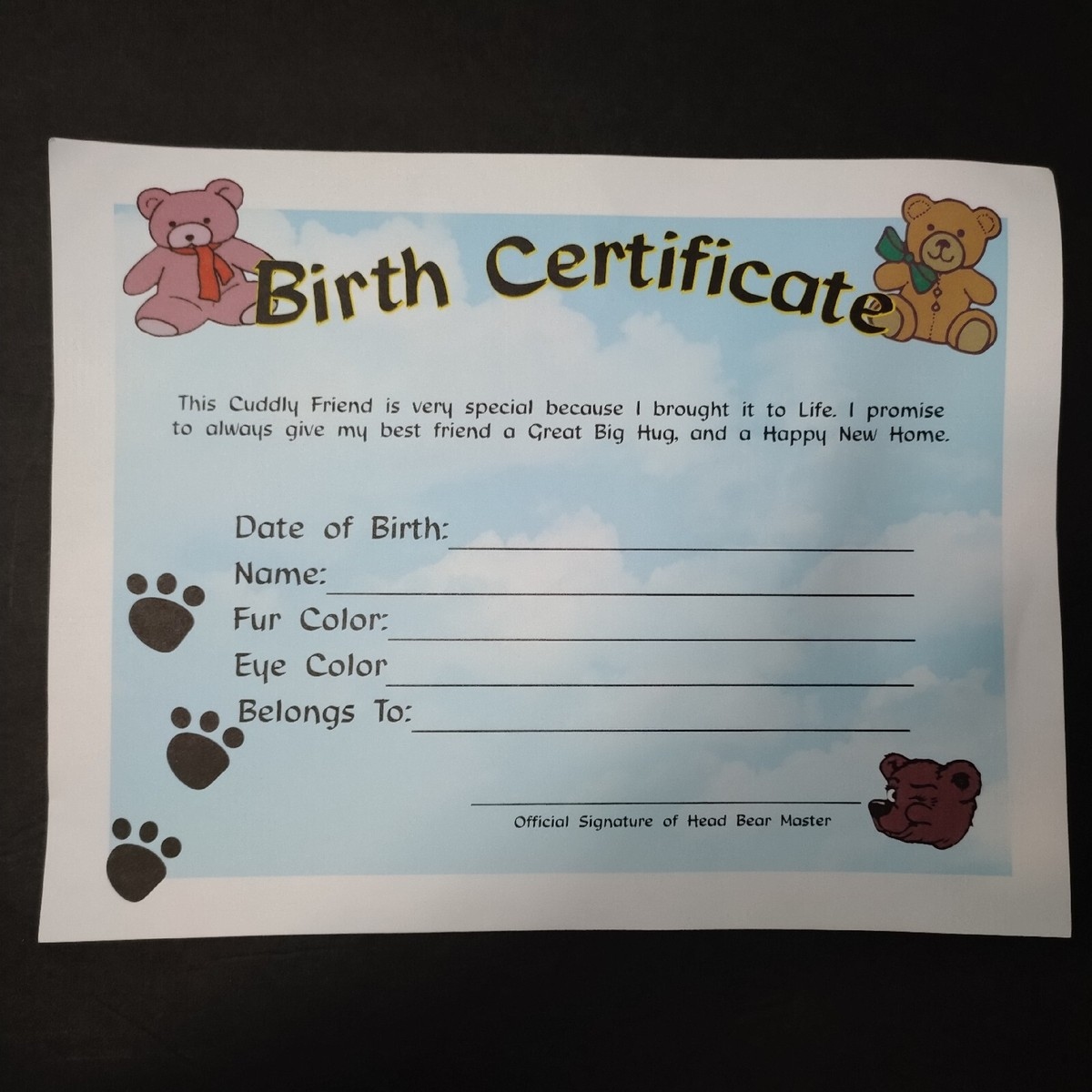 free printable build a bear birth certificate template free printable build a bear birth certificate template