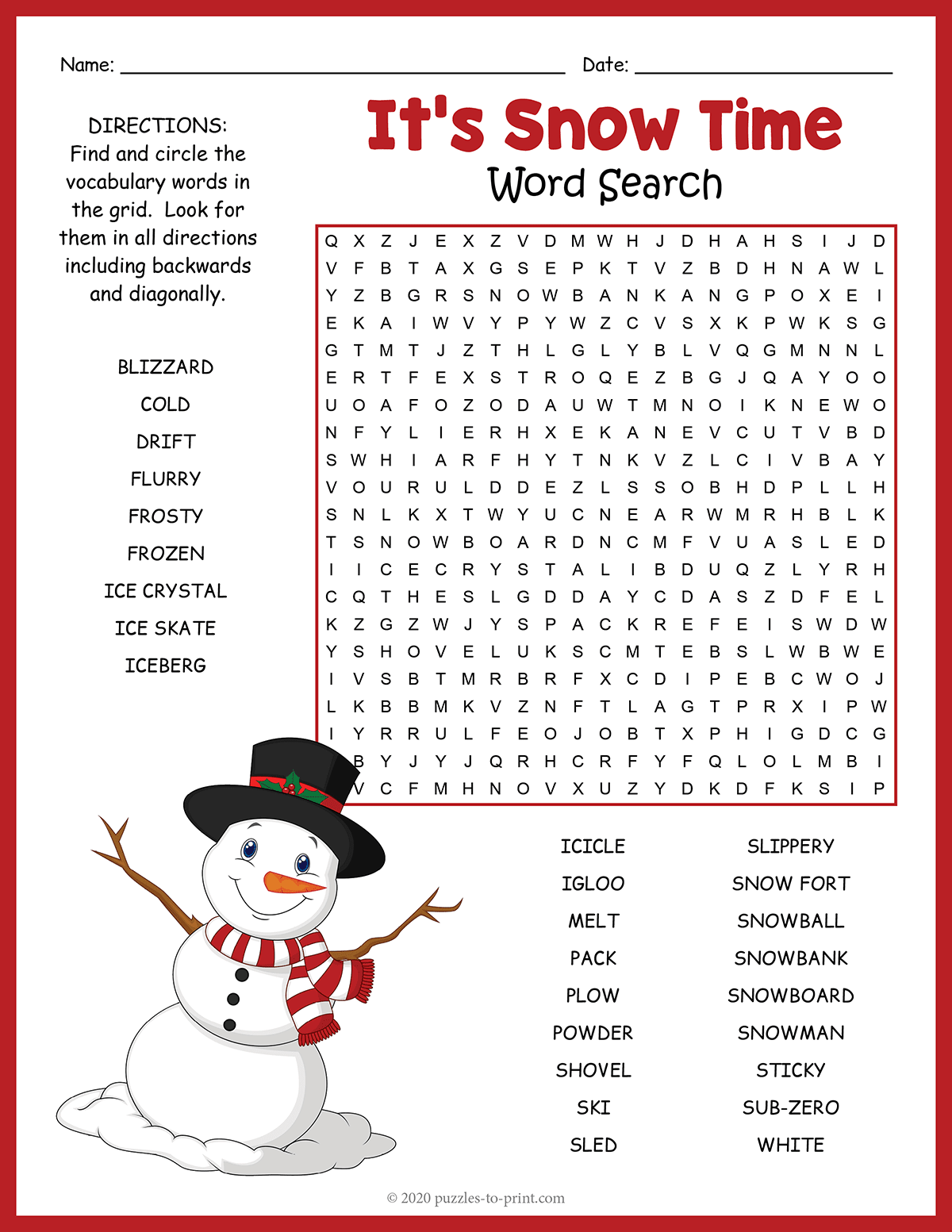 Its Snow Time Word Search shtml