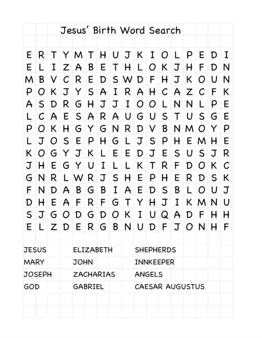 Jesus Birth Word Search Jesus Birth Word Search