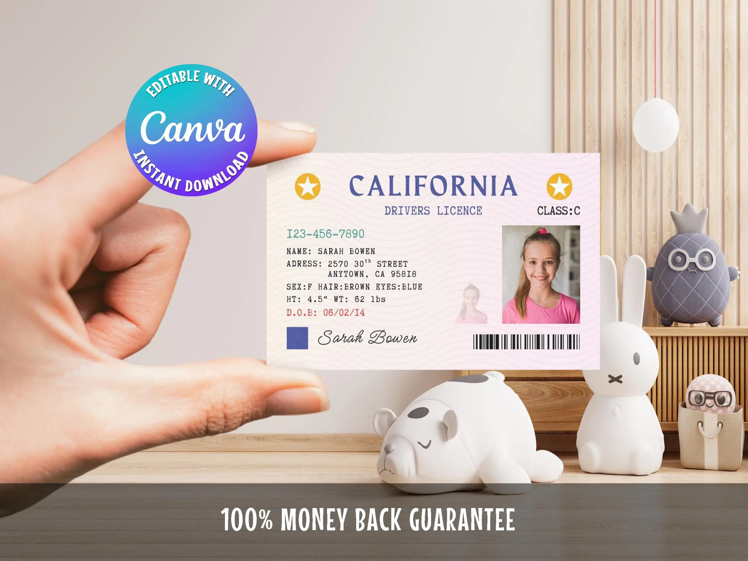 free california drivers license template editable