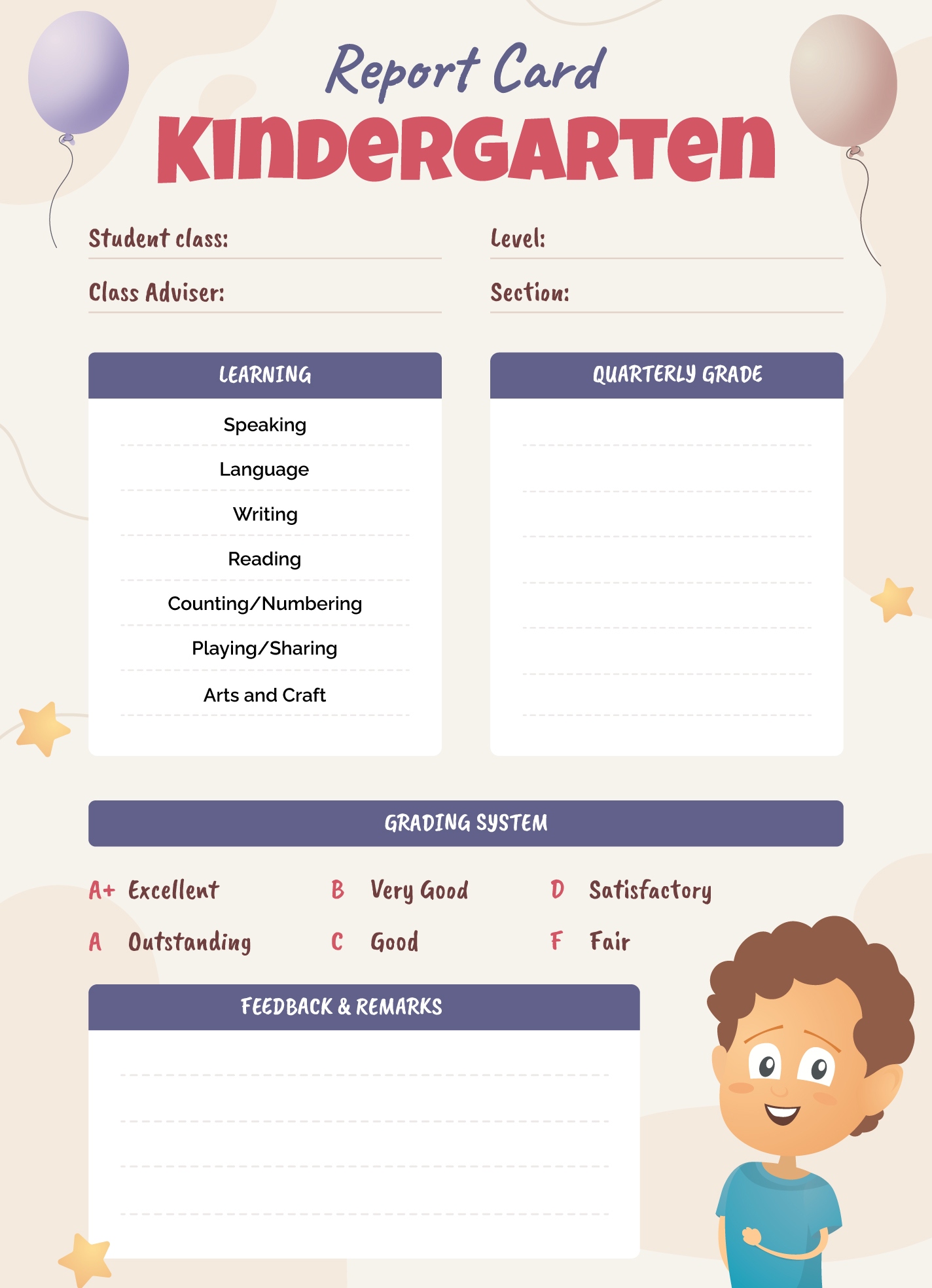 Kindergarten Report Card Free Google Docs Template