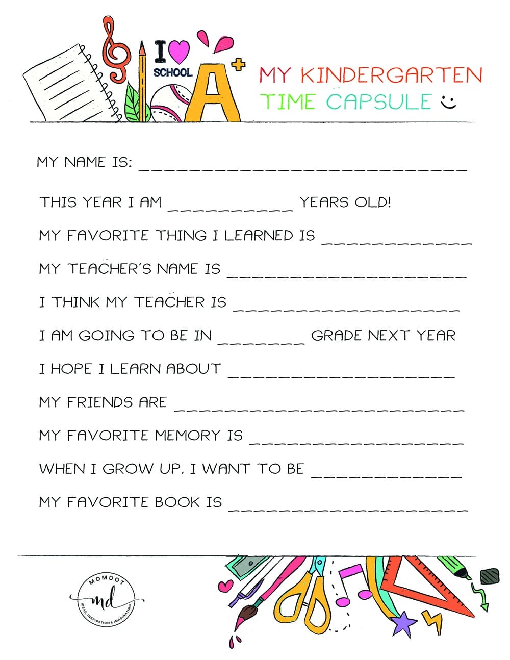 Kindergarten Time Capsule Free Printable 2 Kindergarten Time Capsule Free Printable 2