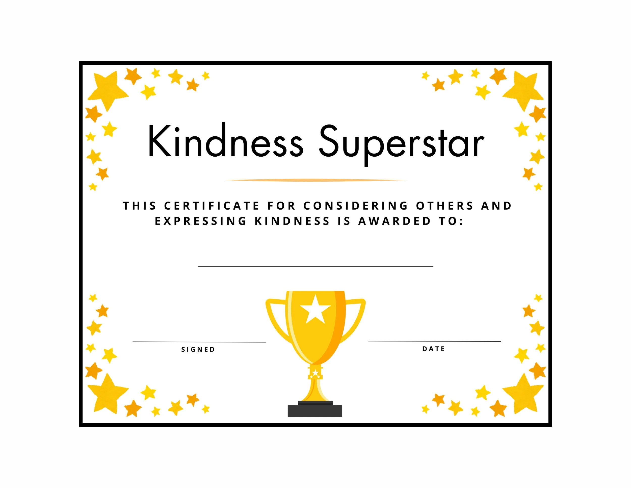 Kindness Superstar Certificate Award For