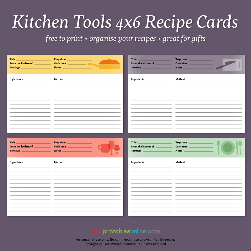 Kitchen Tools Printable 4x6 Recipe Cards Kitchen Tools Printable 4x6 Recipe Cards