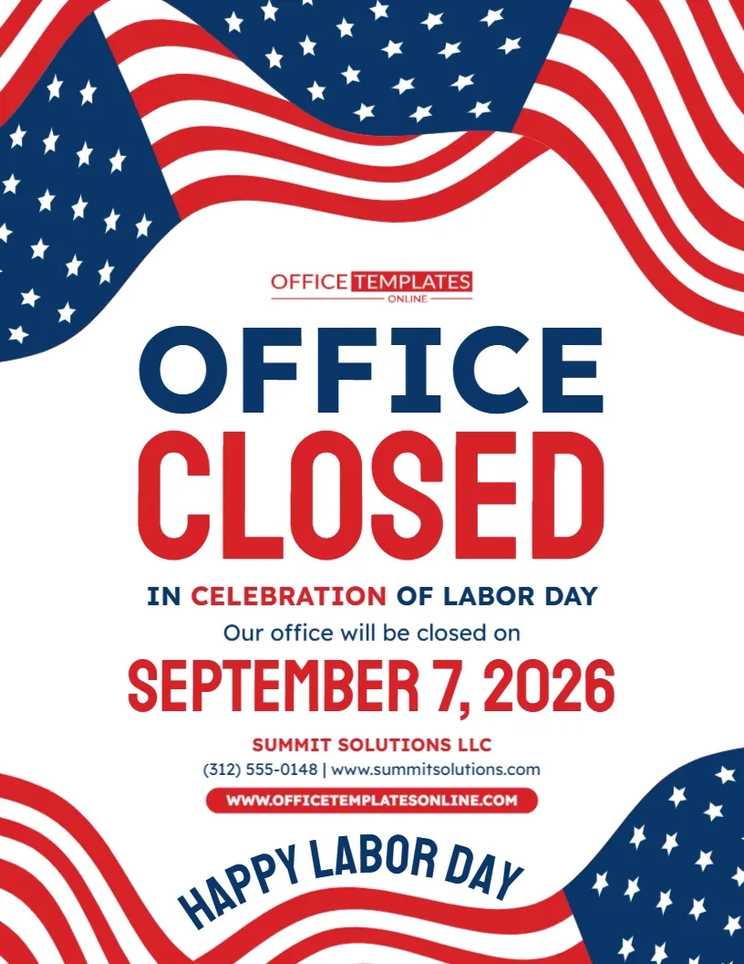Labor Day Office Closed Sign Labor Day Office Closed Sign