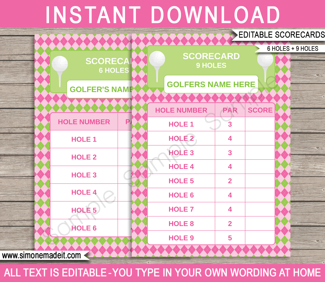 Ladies Golf Party Scorecard Templates