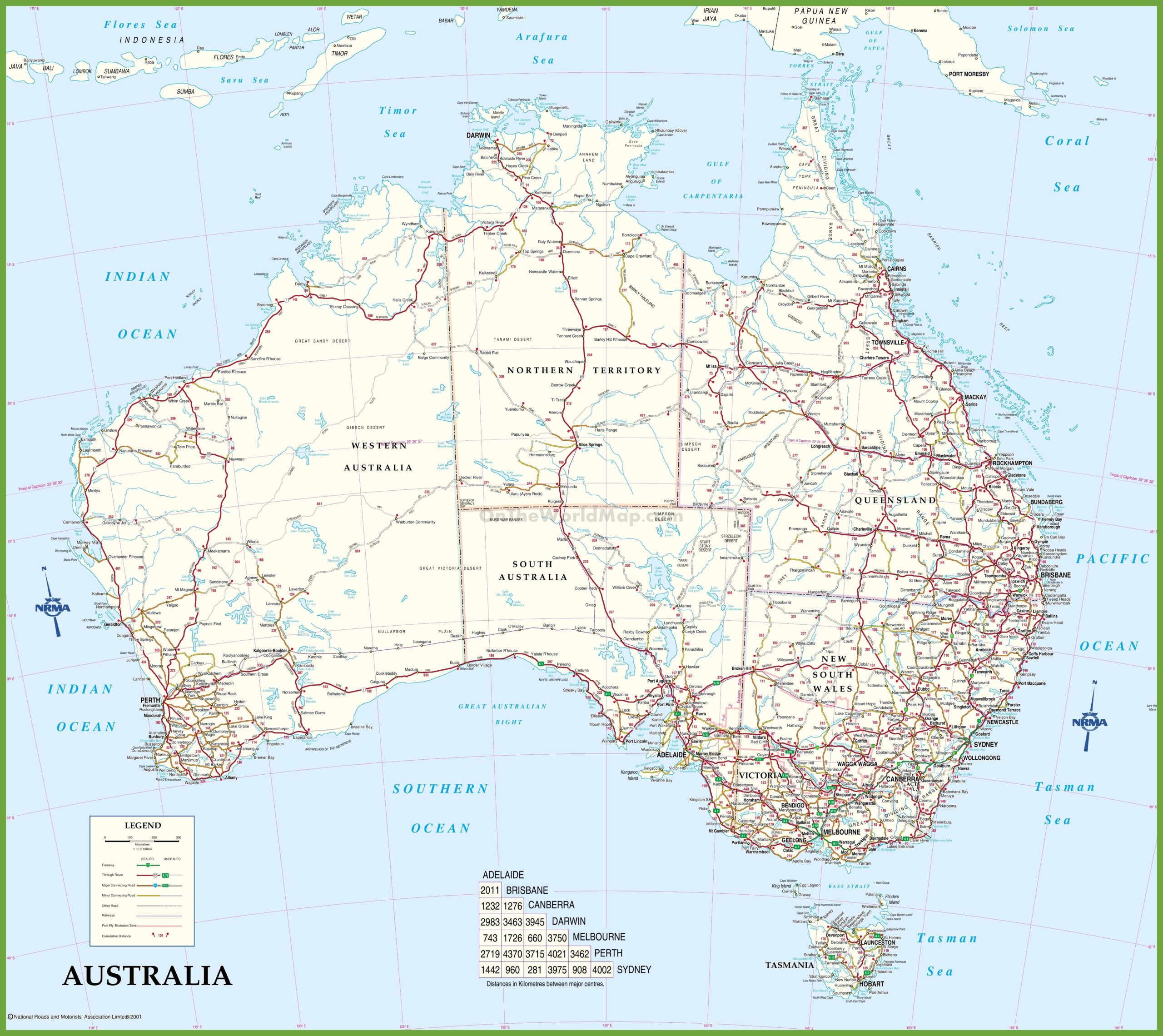 Large Detailed Road Map Of Australia Large Detailed Road Map Of Australia