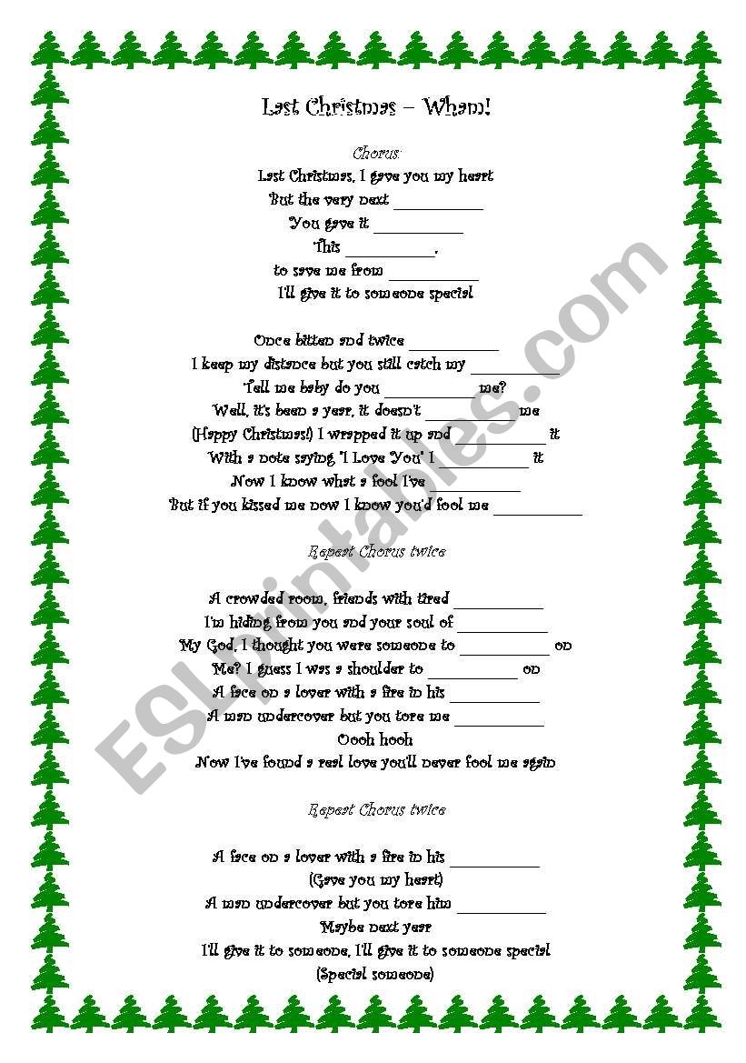 wham last christmas lyrics printable