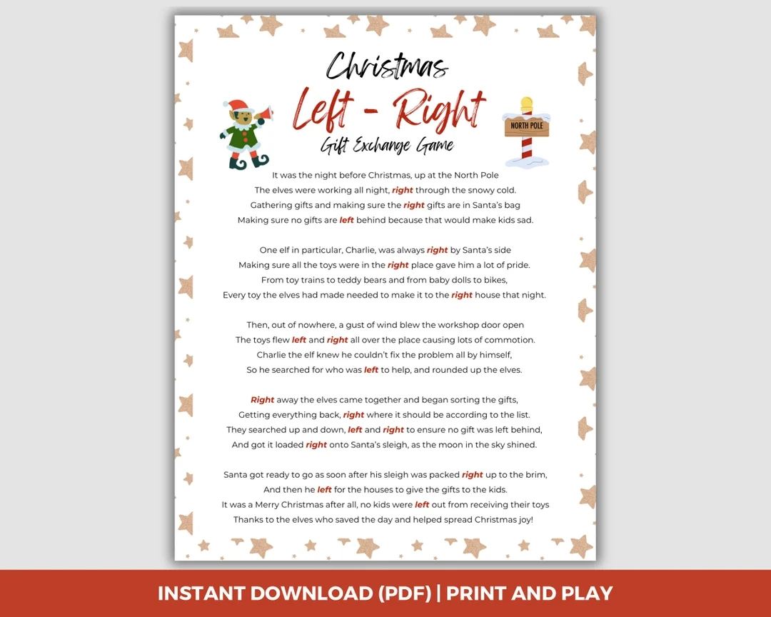 Left Right Christmas Game With Elf Poem