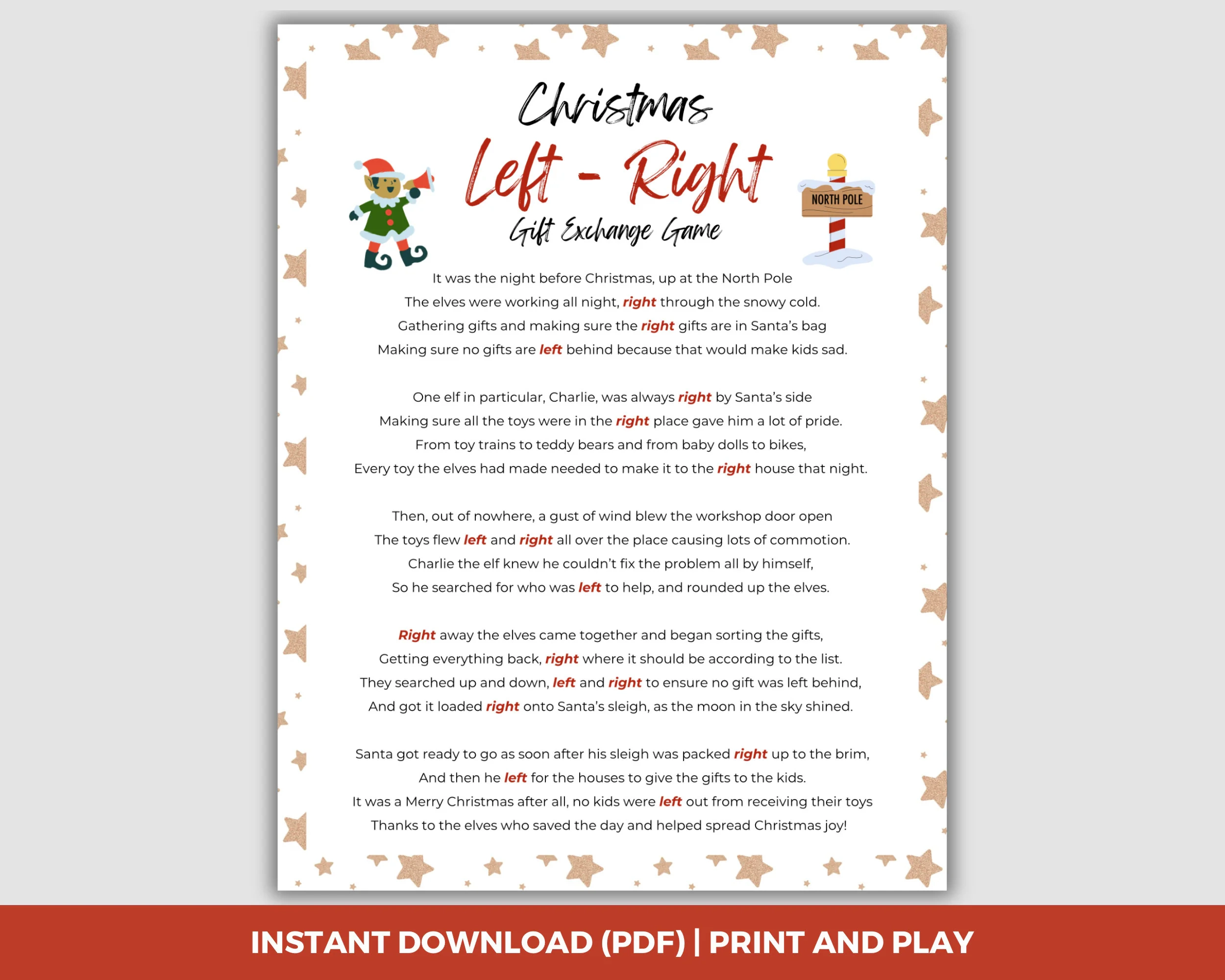 Left Right Christmas Game With Elf Poem