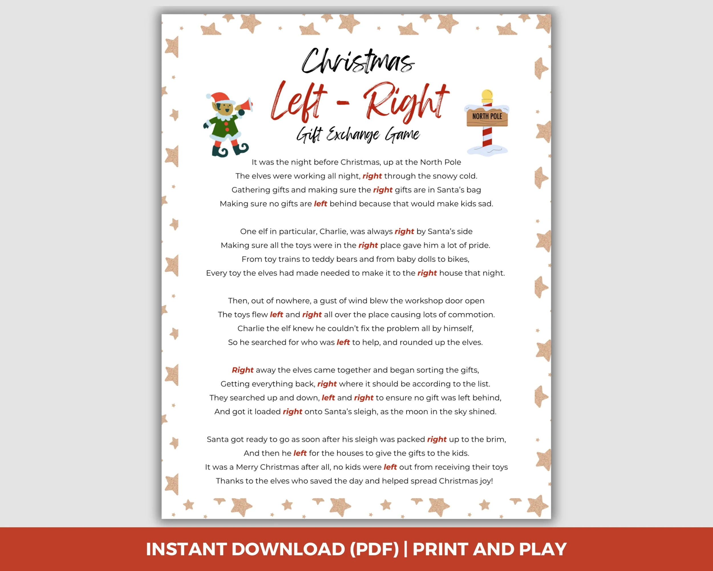 Left Right Christmas Game With Elf Poem