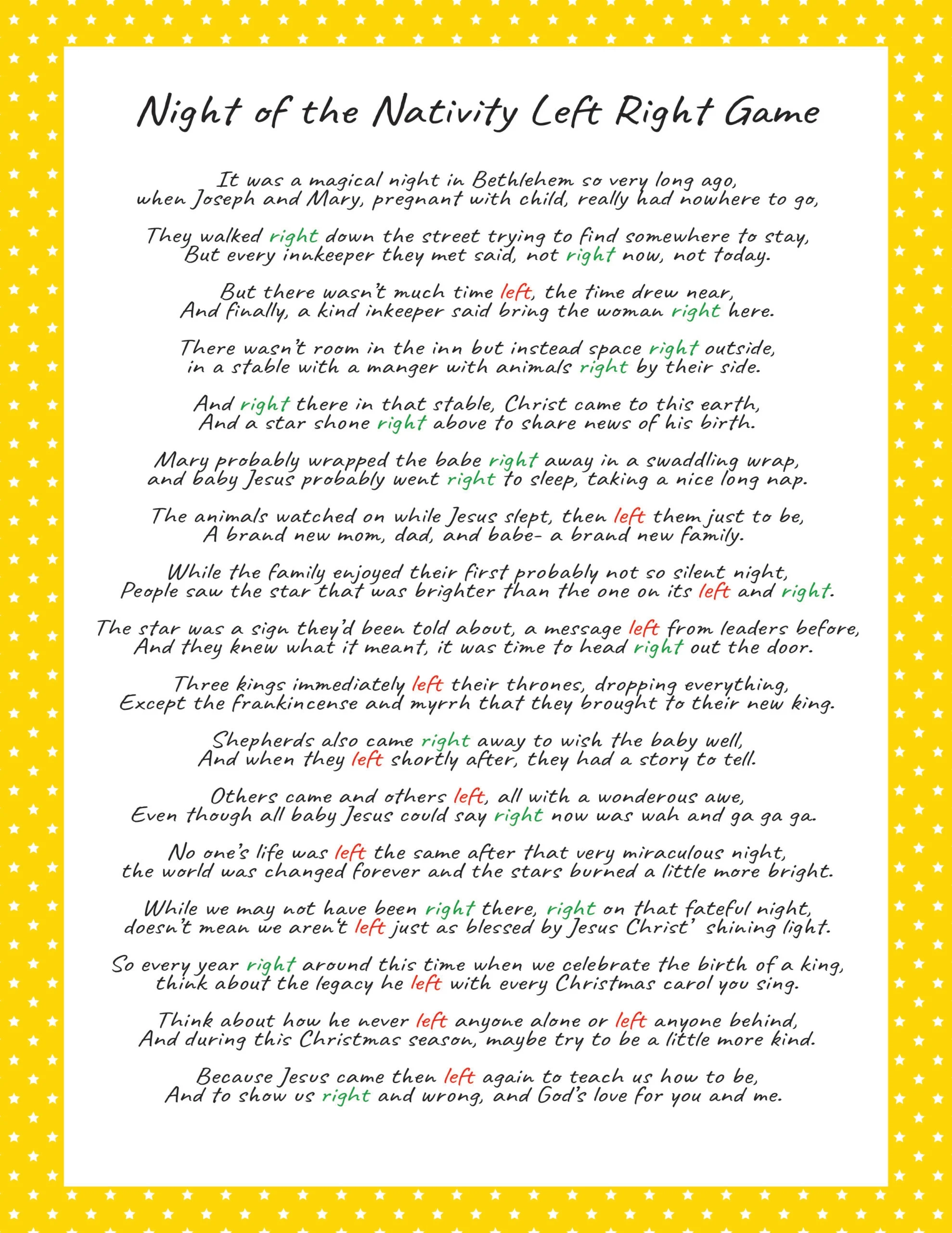 free printable left right game