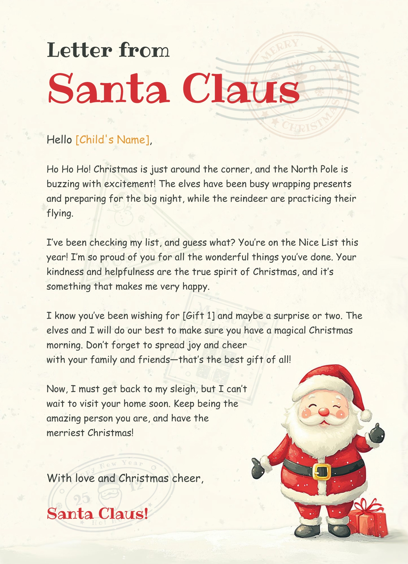 Letter From Santa Free Google Docs Template Letter From Santa Free Google Docs Template