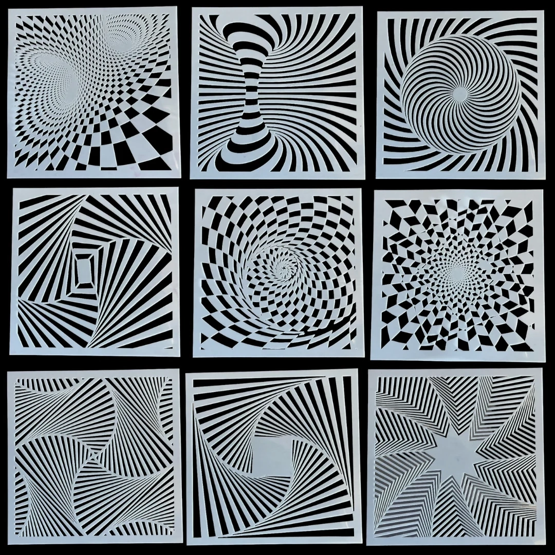 Lime Line 3 D Illusions Airbrush Stencils Set Of 9 Geometric Designs