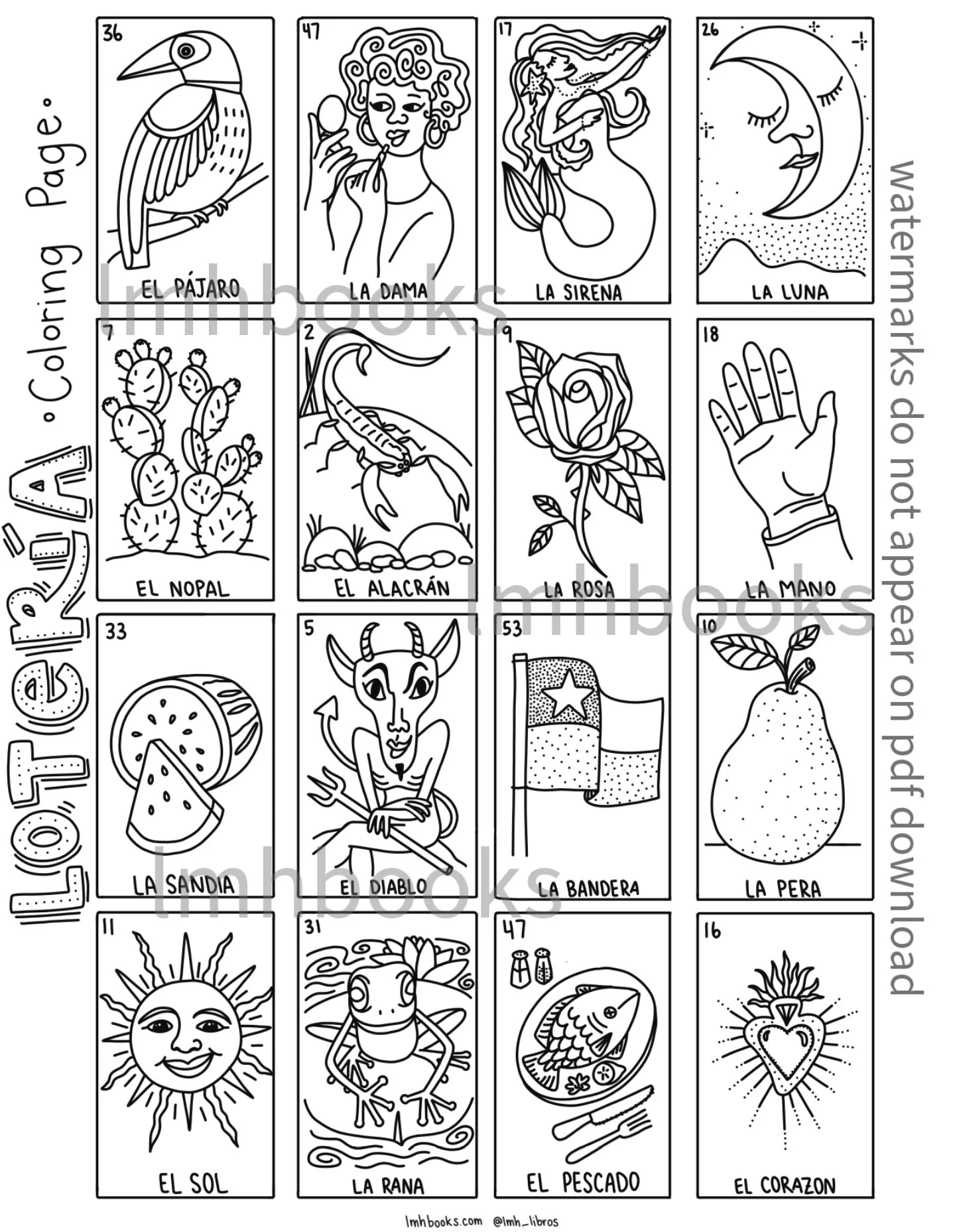 Loteria Coloring Page Pdf Digital
