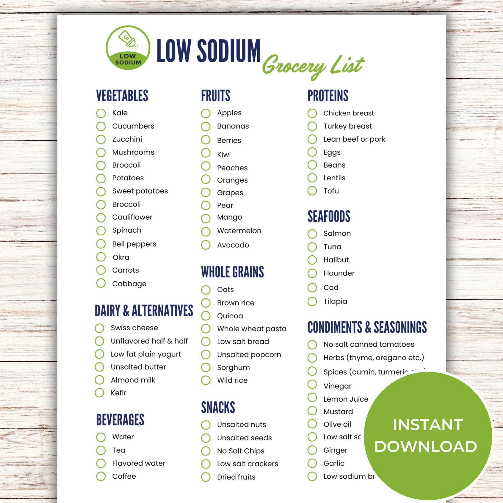 Low Sodium Grocery List Printable Low