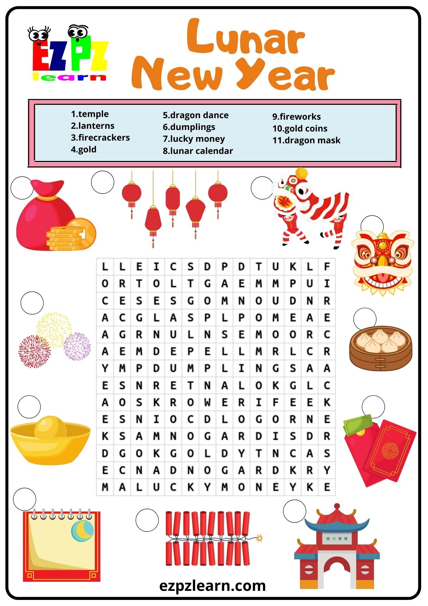 Lunar Chinese New Year Word Search Lunar Chinese New Year Word Search