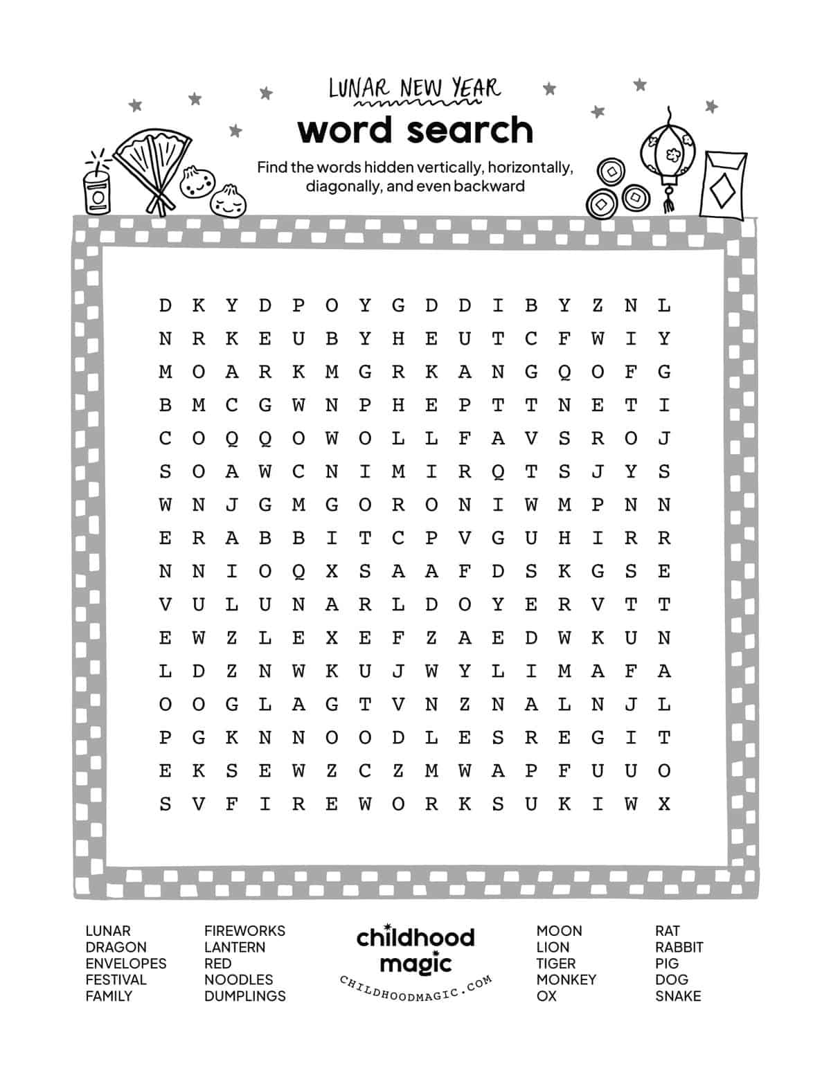 Lunar New Year Word Search Free Printable Lunar New Year Word Search Free Printable
