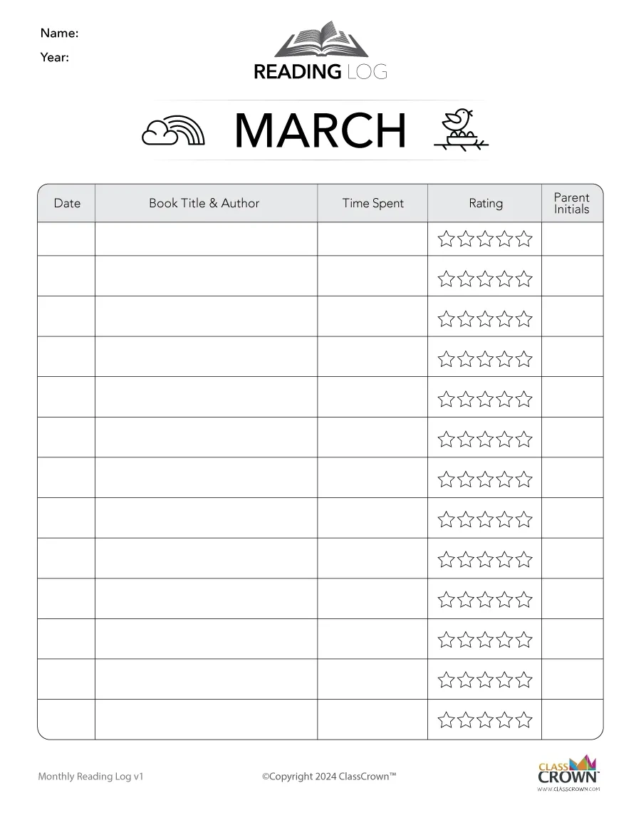 March Reading Log March Reading Log
