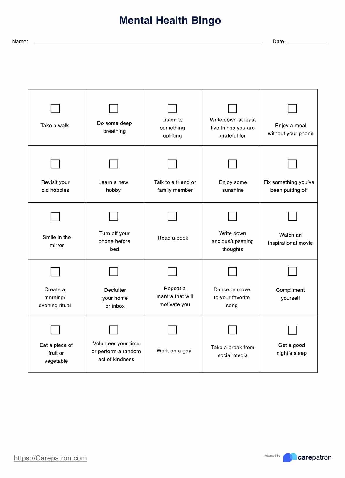 mental health bingo cards mental health bingo cards