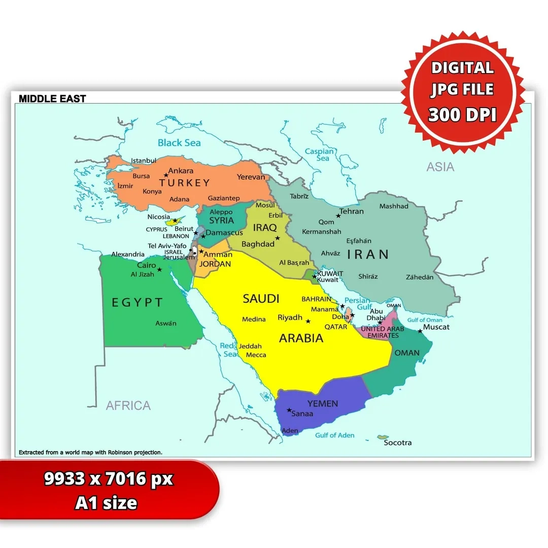 Middle East Map High Resolution 300 Dpi